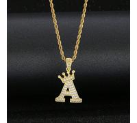 1 pezzo Collana con ciondolo a corona di lettere in zirconia cubica popolare per bambini, adatta per ragazzi e ragazze, può essere usata come regalo per feste di Natale o compleanni A,B,C,D,E,F,G,H,I,