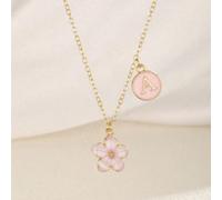 1 pezzo Collana con ciondolo a doppio pendente, con fiore a cinque petali e lettera iniziale, stile dolce, gioiello da regalo per ragazze adolescenti, amici e familiari, per decorazione quotidiana, ad