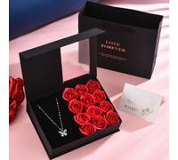 1 pezzo Collana con ciondolo a farfalla traforata in rame intarsiato, confezione regalo a forma di rosa per la Festa di San Valentino per la fidanzata o l'amica del cuore Tagli UnicaRame