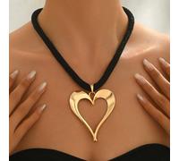 1 pezzo Collana con ciondolo a forma di cuore cavo dal design esagerato, con catena nera spessa, adatta per uno stile di strada europeo e americano ed eventi formali, con un'elegante atmosfera Lega di
