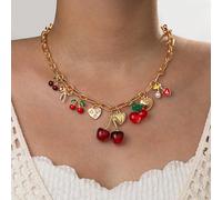 1 pezzo Collana con ciondolo a forma di cuore con fiore di ciliegio e fiocco, catena spessa dorata, gioiello artigianale con ciliegio, accessorio di moda per la primavera/estate, adatto per San Valent