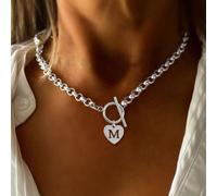 1 pezzo Collana con ciondolo a forma di cuore con iniziale e chiusura a moschettone in acciaio inossidabile, nuova moda per donne L,M,S,H,A,T,O,B,C,D,E,F,G,I,J,K,N,P,R,V,W,Y,ZAcciaio inossidabile