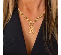 1 pezzo Collana con ciondolo a forma di cuore e lettera in acciaio inossidabile classico, adatta come regalo per le donne per feste, San Valentino, Festa della Mamma L,M,S,H,A,T,O,B,C,D,E,F,G,I,J,K,N,