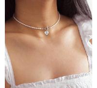 1 pezzo Collana con ciondolo a forma di cuore minimalista in acciaio inossidabile con perline, adatta per le donne per partecipare a feste e eventi di San Valentino L,M,S,H,A,T,O,X,B,C,D,E,F,G,I,J,K,N