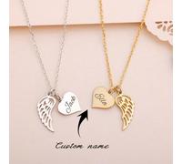 1 pezzo Collana con ciondolo a forma di cuore personalizzato con nome inciso e ali d'angelo, elegante gioiello da donna in stile boho, collana personalizzata, regalo per la festa della mamma, San Vale