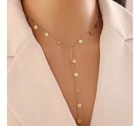 1 pezzo Collana con ciondolo a forma di fiore a cinque foglie e catena lunga a forma di Y, collana minimalista personalizzata di alta qualità adatta per l'uso quotidiano, può essere utilizzata come re