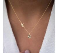1 pezzo Collana con ciondolo a forma di lettera e occhio, catena classica in acciaio inossidabile, da donna L,M,S,H,A,T,O,B,C,D,E,F,G,I,J,K,N,P,R,V,W,Y,ZAcciaio inossidabile