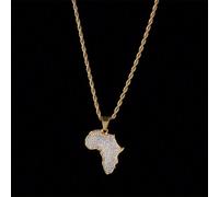 1 pezzo Collana con ciondolo a forma di mappa dell'Africa in oro alla moda con zirconi artificiali, gioiello da motociclista hip hop, regalo Tagli UnicaLega di zinco