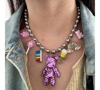 1 pezzo Collana con ciondolo a forma di orsetto rosa, catena di perle in acciaio inossidabile, donna, collana con ciondolo a forma di cuore di moda, accessori hip hop per San Valentino Tagli UnicaABS