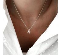 1 pezzo Collana con ciondolo a lettera classica, catena di perline in acciaio inossidabile argento, per donna L,M,S,H,A,T,O,X,B,C,D,E,F,G,I,J,K,N,P,Q,R,U,V,W,Y,ZAcciaio inossidabile