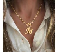 1 pezzo Collana con ciondolo a lettera grande minimalista, catena classica in acciaio inossidabile a forma di graffetta, per donna L,M,S,H,A,T,O,B,C,D,E,F,G,I,J,K,N,P,R,V,W,Y,ZAcciaio inossidabile