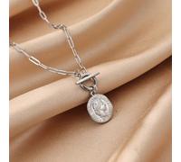 1 pezzo Collana con ciondolo a moneta della dea greca antica Arethusa, catena per clavicola con chiusura OT in argento, gioiello di moda stile vintage punk hip hop Y2K Tagli UnicaAcciaio inossidabile