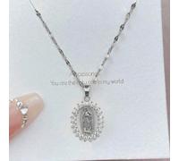 1 pezzo Collana con ciondolo a stile retrò hip hop in rame e zirconia decorato con Vergine Maria, con catena in acciaio inossidabile, adatta per ragazze, per feste, banchetti, festival, accessorio per