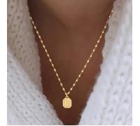 1 pezzo Collana con ciondolo classico a lettera in acciaio inossidabile dorato con catena a labbra, per donna L,M,S,H,A,T,O,B,C,D,E,F,G,I,J,K,N,P,R,V,W,Y,ZAcciaio inossidabile