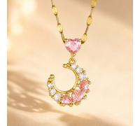 1 pezzo Collana con ciondolo luna lucida e zirconia rosa, accessorio gioiello elegante per ragazze, adatto per feste di strada, festival, scuola, attività all'aperto e vita quotidiana, regalo Tagli Un