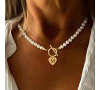 1 pezzo Collana con ciondolo minimalista a forma di cuore vuoto dorato con perline e chiusura a T, per donna L,M,S,H,A,T,O,B,C,D,E,F,G,I,J,K,N,P,R,V,W,Y,ZAcciaio inossidabile