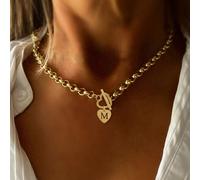 1 pezzo Collana con ciondolo minimalista in oro a forma di cuore cavo e lettera, con chiusura a forma di cuore, catena in acciaio inossidabile, per donna L,M,S,H,A,T,O,B,C,D,E,F,G,I,J,K,N,P,R,V,W,Y,ZA