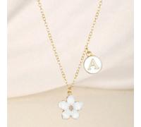 1 pezzo Collana con doppio ciondolo a forma di fiore a cinque petali e lettera iniziale, dolce e alla moda, regalo di gioielleria per bambine, famiglie, amici, nuovo anno, per decorazione quotidiana A