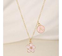 1 pezzo Collana con doppio pendente a forma di fiore a cinque petali e lettera iniziale, gioiello alla moda, dolce, adatto a bambine, famiglia, amici, regalo per il Nuovo Anno, per decorazione quotidi