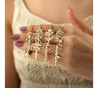 1 pezzo Collana con incisione del fiore di dicembre per il compleanno, ciondolo per confessione di San Valentino, braccialetto con fiore personalizzabile, stile semplice quotidiano, portachiavi, prodo