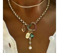 1 pezzo Collana con lettera A-Z a forma di cuore colorata in oro con ciondolo a lucchetto e catena con diamante verde, lusso unico, acciaio inossidabile, per decorazione quotidiana raffinata L,M,S,H,A