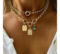 1 pezzo Collana con lettera da A a Z in oro, abbinata a un pendente a forma di fulmine e una catena con lettera, in acciaio inossidabile, adatta per lavoro, vita quotidiana, feste, banchetti e decoraz