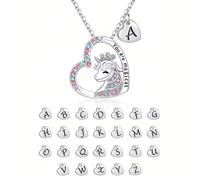 1 pezzo Collana con lettera dell'alfabeto a forma di cuore e unicorno, placcata in argento, carina e popolare per ragazze, adatta come regalo di compleanno per bambini, per appuntamenti e uso quotidia