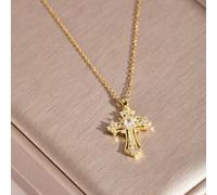 1 pezzo Collana con pendente a croce cava decorata con strass, gioiello religioso benedetto, scelta ideale come regalo di Pasqua oro,argentoRame