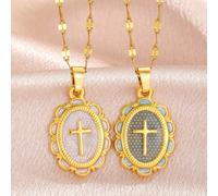 1 pezzo Collana con pendente a croce in acciaio inossidabile alla moda e multifunzionale, adatta per ragazze, per strada, feste, vacanze, appuntamenti, decorazione, accessorio quotidiano, regalo verde