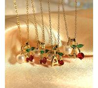 1 pezzo Collana con pendente a forma di ciliegia e catena color oro con 26 lettere e perle finte per le donne L,M,S,H,A,T,O,X,B,C,D,E,F,G,I,J,K,N,P,Q,R,U,V,W,Y,ZAcciaio inossidabile