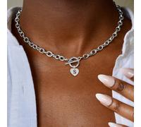 1 pezzo Collana con pendente a forma di cuore e lettera in acciaio inossidabile, regalo di moda per donne, feste, San Valentino, Festa della Mamma L,M,S,H,A,T,O,X,B,C,D,E,F,G,I,J,K,N,P,Q,R,U,V,W,Y,ZAc