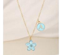 1 pezzo Collana con pendente a forma di fiore a cinque petali e lettera, stile dolce, adatta per bambini, ragazze, famiglia, amici, regalo di gioielleria per il nuovo anno, decorazione quotidiana A,B,