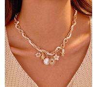 1 pezzo Collana con pendente a forma di fiore, perla e stella marina, tema spiaggia/oceano per ragazze Tagli UnicaLega di zinco