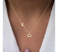 1 pezzo Collana con pendente a forma di lettera e occhio, catena classica in acciaio inossidabile, da donna L,M,S,H,A,T,O,B,C,D,E,F,G,I,J,K,N,P,R,V,W,Y,ZAcciaio inossidabile