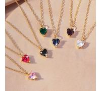 1 pezzo Collana con pendente classico e versatile a forma di cuore con zirconia colorato, collana con pendente elegante come regalo per la fidanzata verde,Blu Reale,nero,rosa,Bianco,Viola,rossoZirconi