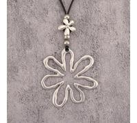 1 pezzo Collana con pendente in lega asimmetrico e fiore cavo di colore argento-bianco, collana lunga di moda con corda di cera marrone, adatta per giovani donne, fidanzate Lega di zinco