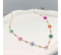 1 pezzo Collana da donna alla moda e carina con piccolo fiore, stile nuovo, catena in acciaio inossidabile per la clavicola, perline colorate, regalo romantico ideale per il ritorno a scuola, la stagi