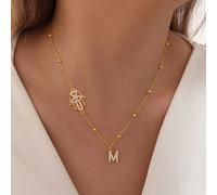 1 pezzo Collana da donna con ciondolo a mano di Hamsa con iniziale, stile vintage alla moda, in acciaio inossidabile dorato con catena a perline L,M,S,H,A,T,O,B,C,D,E,F,G,I,J,K,N,P,R,V,W,Y,ZAcciaio in