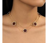 1 pezzo Collana da donna con pendente a quadrifoglio a cinque foglie portafortuna, design elegante e alla moda, stile da festa, multistrato (A causa del taglio a mano, il numero di perline sulla caten