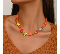 1 pezzo Collana da donna elegante e alla moda per l'estate, stile bohémien oceanico, collana con perline in plastica ABS, stella marina dorata, pesciolino, piccolo cavalluccio marino, conchiglia, conc