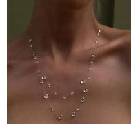 1 pezzo Collana da donna elegante e raffinata con goccia d'acqua finta trasparente a doppio strato (il filo da pesca è rigido, dovrebbe essere appeso verticalmente dopo la ricezione per lisciare la li
