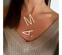 1 pezzo Collana da donna oversize con 26 lettere, collana alla moda in acciaio inossidabile stile minimalista e versatile di L,M,S,H,A,T,O,X,B,C,D,E,F,G,I,J,K,N,P,Q,R,U,V,W,Y,ZAcciaio inossidabile
