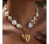 1 pezzo Collana da donna stile bohémien estivo con ciondolo a forma di cuore testurizzato in conchiglia naturale e chiusura a granchio, adatta per vacanze al mare, viaggi, decorazione quotidiana, abbi