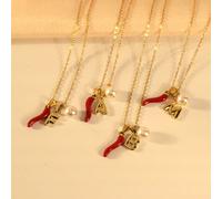 1 pezzo Collana decorativa con lettera, bolle e perle, a forma di peperoncino mini, adatta per le donne L,M,S,H,A,T,O,X,B,C,D,E,F,G,I,J,K,N,P,Q,R,U,V,W,Y,ZAcciaio inossidabile