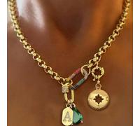1 pezzo Collana di lusso in oro con lettera A-Z, catena con lettera unica a forma di bussola e diamante verde, in acciaio inossidabile, per decorazione quotidiana da lavoro da donna L,M,S,H,A,T,O,X,B,