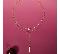 1 pezzo Collana dorata a forma di Y con disegno a più strati, decorata con strass e perle finte, adatta per l'uso quotidiano da parte delle donne, come regalo di amicizia o per banchetti e feste (cate