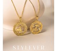 1 pezzo Collana d'oro con dodici segni zodiacali, abbinata a una catena con ciondolo cavo unico, con uno stile lussuoso unico, adatta per la decorazione quotidiana da lavoro delle donne Tagli UnicaAcc