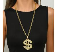 1 pezzo Collana esagerata a forma di simbolo del dollaro hip hop, pendente oversize impreziosito da strass, accessorio gioiello in metallo adatto per le donne, per uso quotidiano, outfit da festa, reg