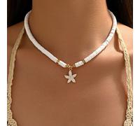 1 pezzo Collana estiva minimalista in ceramica morbida e perline CCB, ciondolo a forma di stella marina bianca smaltata, adatta per uso quotidiano, vacanze al mare, viaggi, occasioni di festa Argilla 