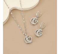 1 pezzo Collana in acciaio inossidabile alla moda con cuore e luna in zirconia cubica per donna, gioiello d'argento, collana d'argento, gioiello, regalo per lei, per feste, regalo per l'amata Tagli Un